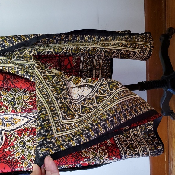 Cute Options Kaftan OS Drawstring Maxi Dress Paisley Boho Cover-up Red One Size - Picture 7 of 11